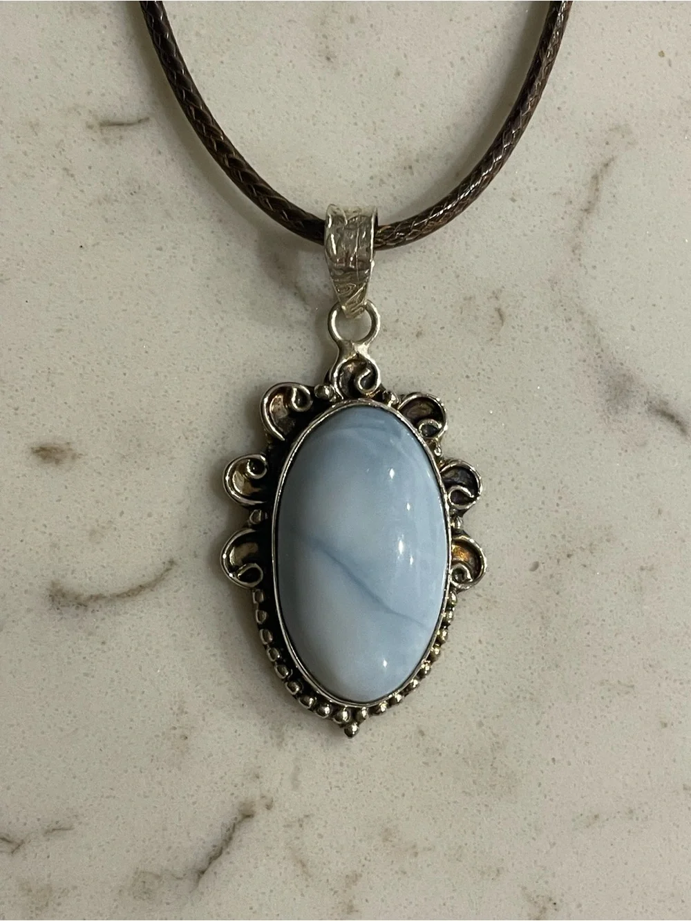 925 Sterling Silver Blue Agate Crystal pendant
